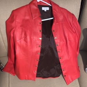 Red leather jacket size medium with gold buttons
